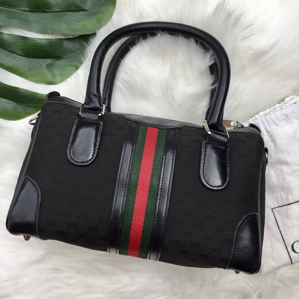 Vintage Gucci Boston Bag Web Black w/ Dust Bag
